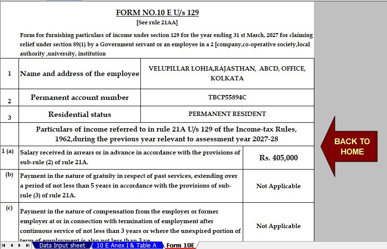 Download Automatic Income Tax Form 10E for FY 2026-27
